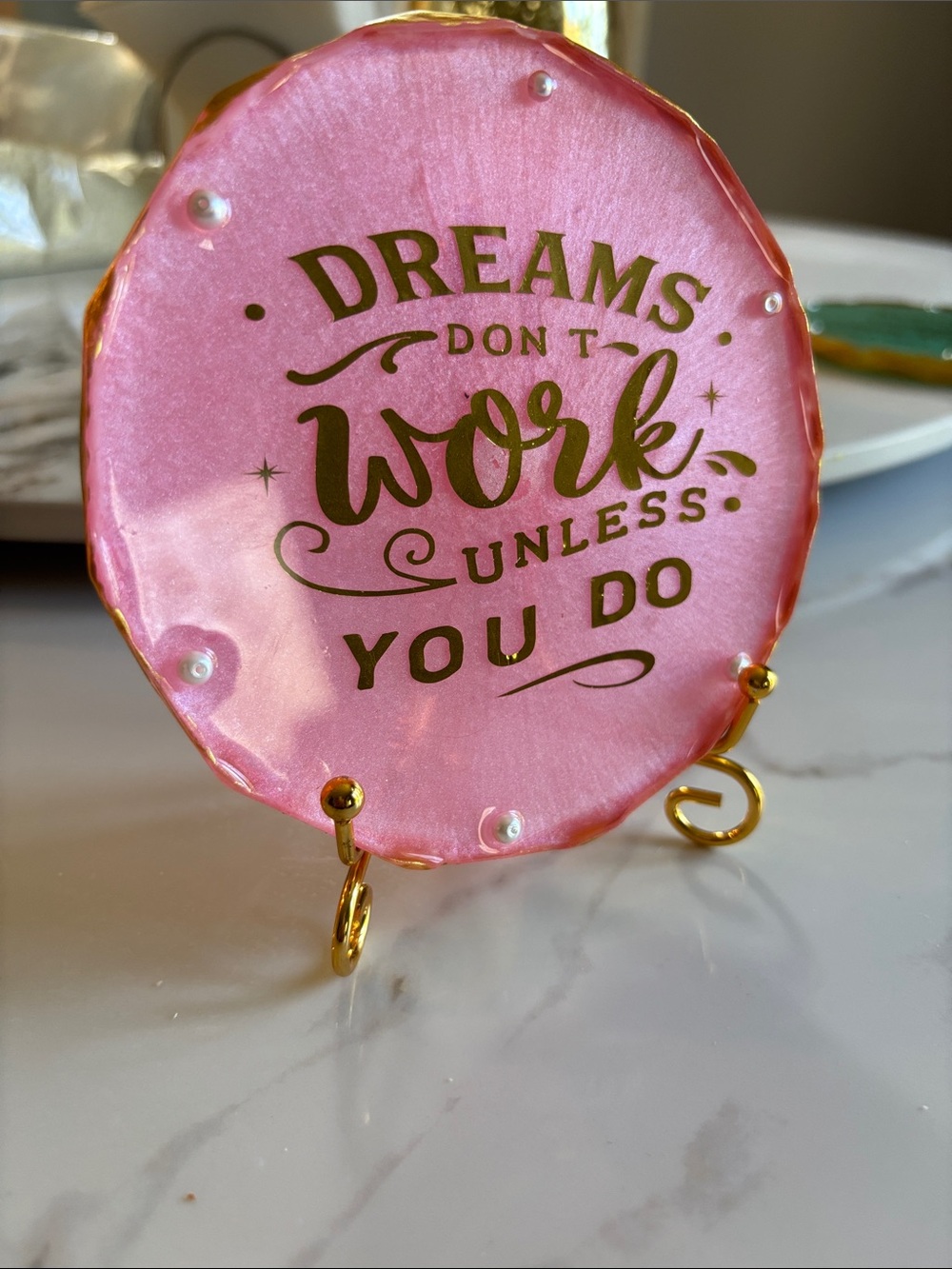 Pink Inspirational Wall Art Plaque with Gold Lettering